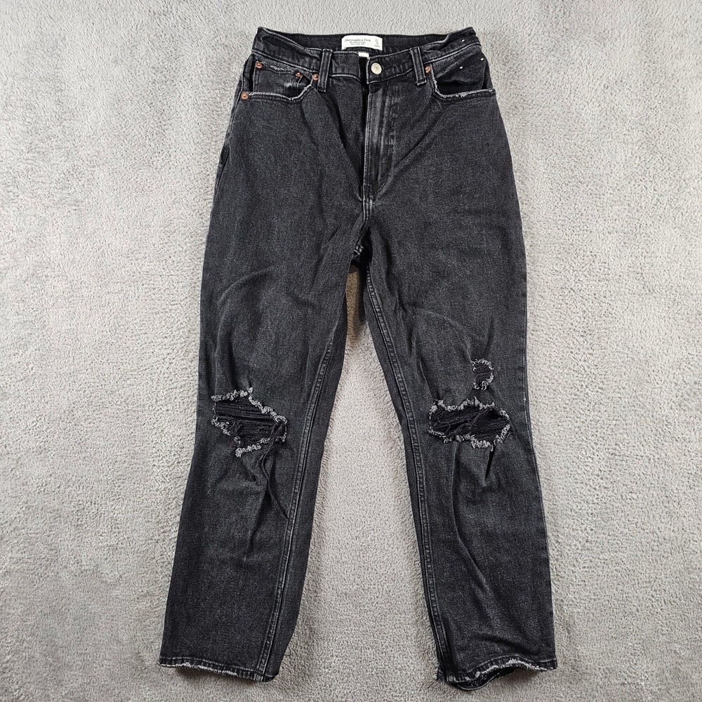 Abercrombie & Fitch Curve Love Ankle Straight Ultra High Rise Black Jeans 27 4R